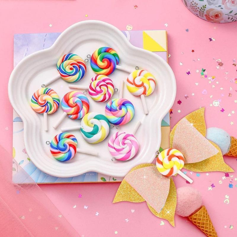 100Pcs Colorful Lollipops Pendant Charms Big Size Rainbow Swirl Lollipop Crafts