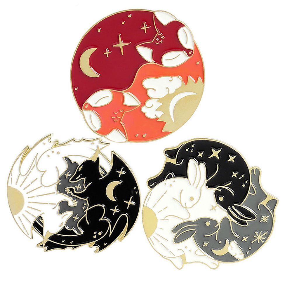 Animal Rabbit Fox Brooch Costume Jewelry Bagua Chart Brooch Enamel Badge