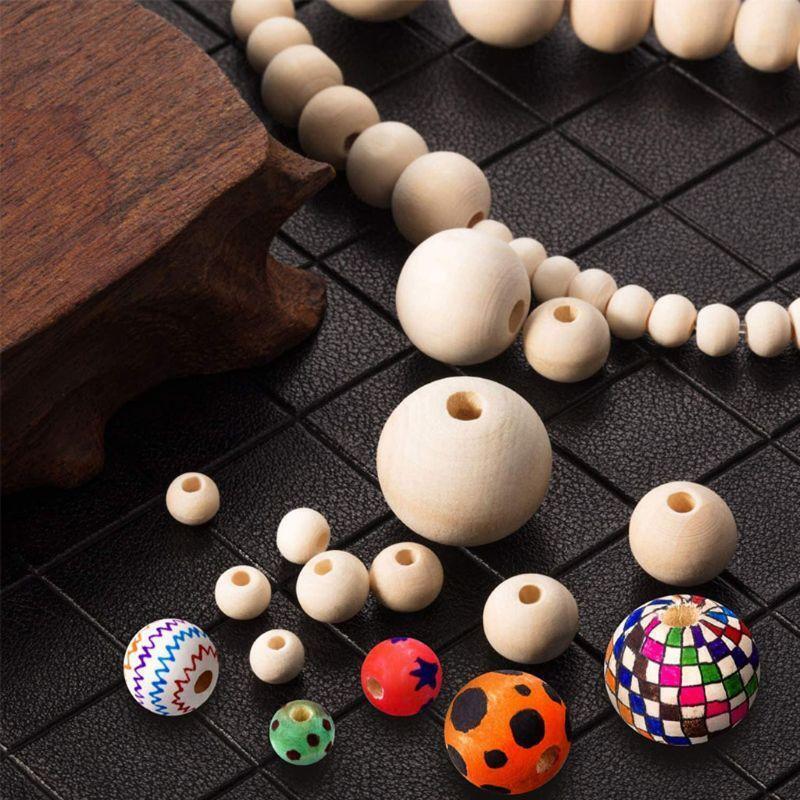 1105Pcs 6 Sizes Wooden Beads Natural Round Wood Beads Kit Jewelry Craft Making