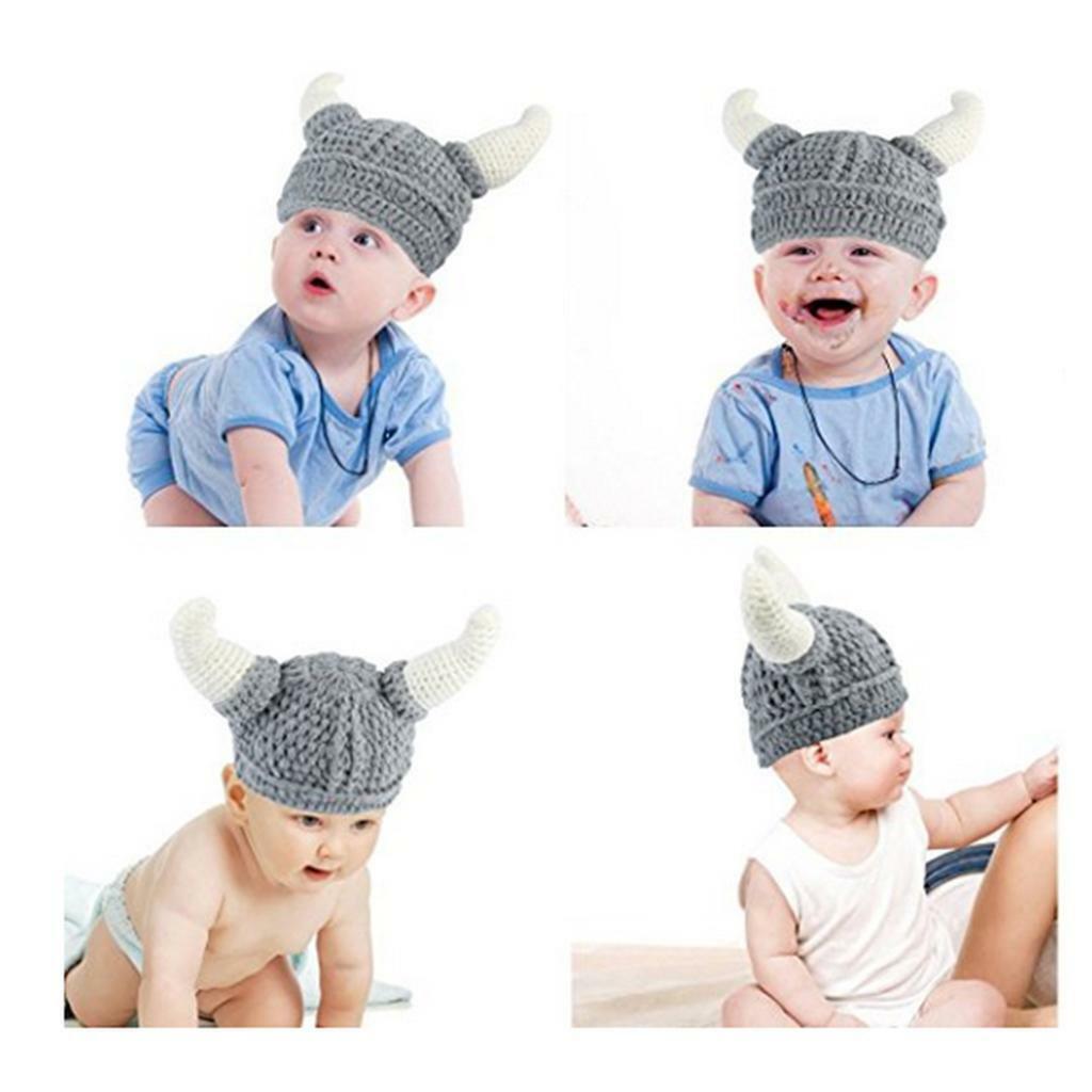 Knitted Winter Woolen Hat Childs Horn Babies Infant Toddler Crochet