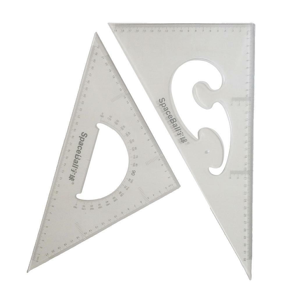 2Pcs Clear Geometry Triangle Ruler protractor  Students Tools