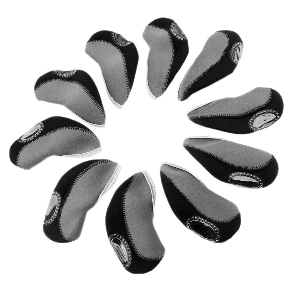 10*Golf Club Iron Head Covers Cap Protective Black&Gray Golf Sleeve With Numbers