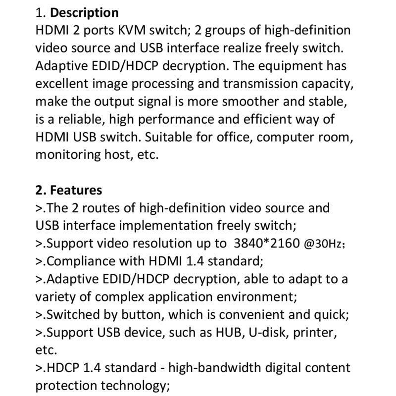 2 Port Box USB for Shared Monitor Keyboard And Mouse Plug and Play Video Box KVM