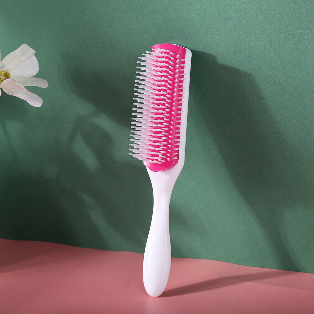 9 Rows Styling Brush Straight Curly Hair Detangling Massage Comb (White)