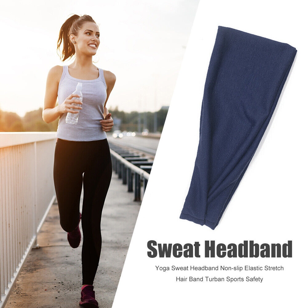 Sweat Headband Non-slip Elastic Stretch Hair Band Sports Safety (Navy Blue)