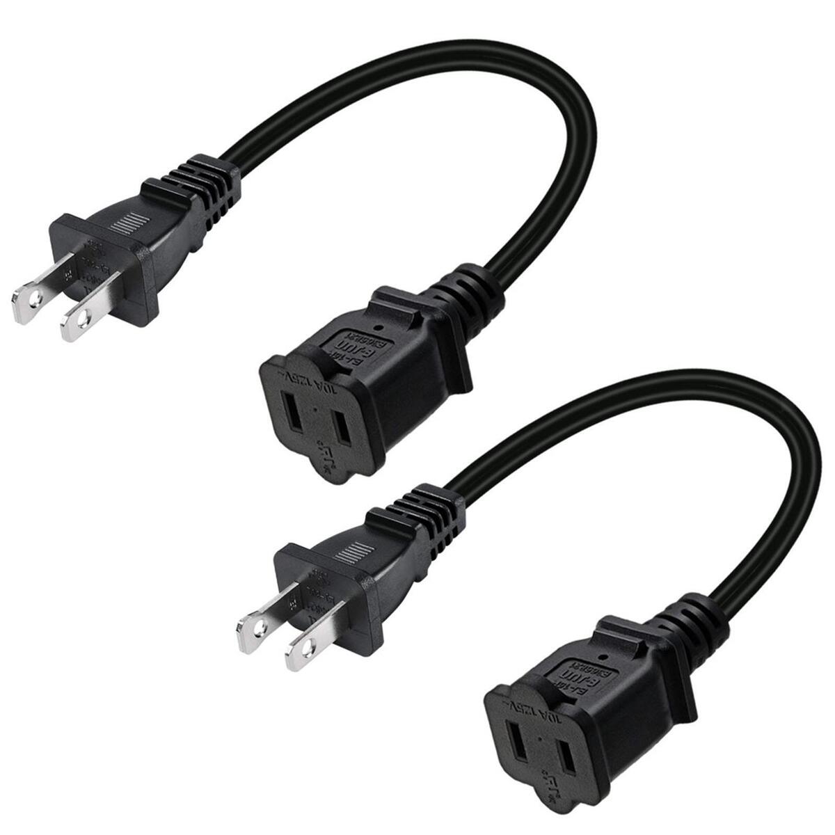 US 2 Prong Polarized Male to Female Extension Cord 2 Outlet 13A/125V 32cm