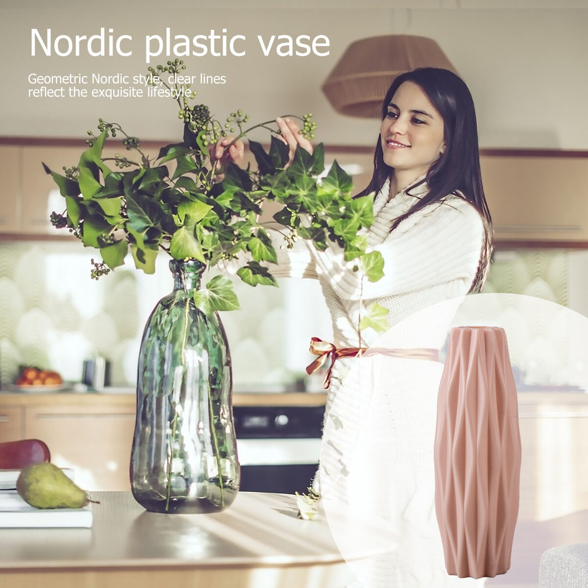 Nordic Style Plastic Vase Rhombus Flower Pot Minimalist Home Decor (Pink)