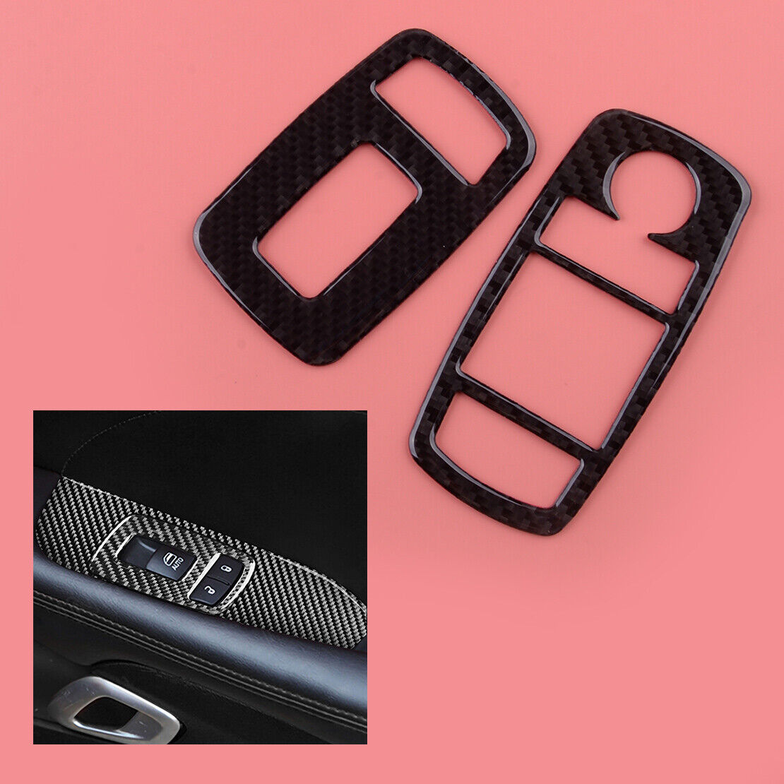 2pcs Window Lift Switch Panel Cover Trim Fit for Dodge Challenger 2015-2019 2020