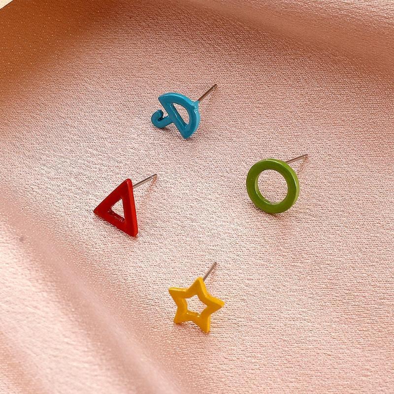 Simple Color Geometric Earrings Set Sweet and Fun Small Fresh Fashion Earrings