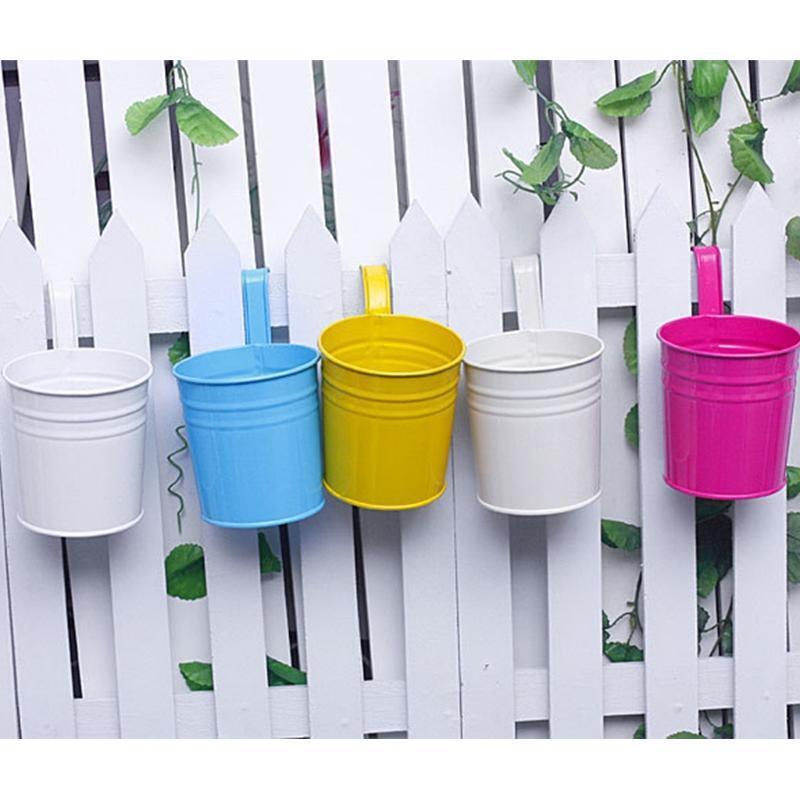 Iron Bucket Flower Pot with Hanging Hook Handle Small Garden Plant Vase Balcony