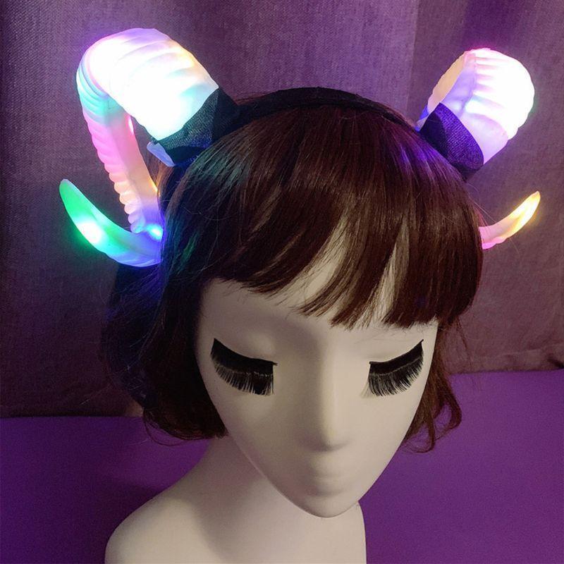 Gothic Womens Antelope Sheep Horn Headband LED Glowing Party Hair Hoop Light Up
