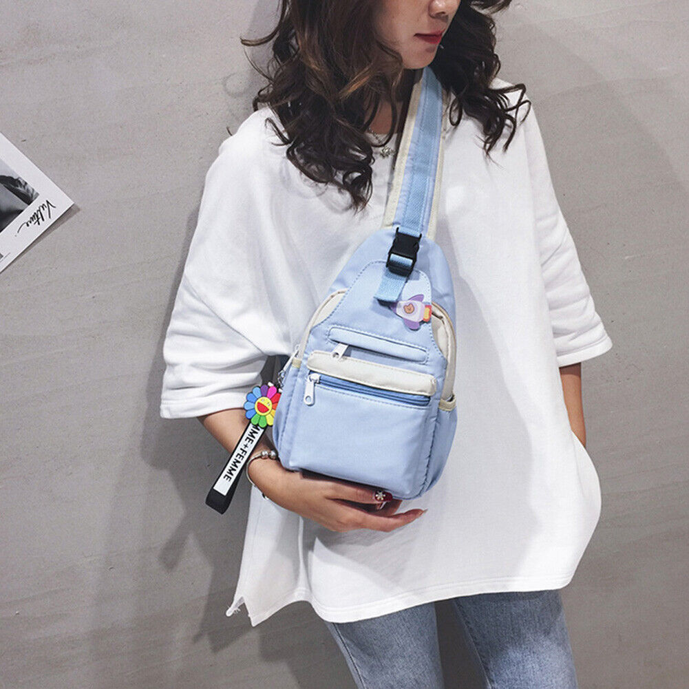 Nylon Crossbody Chest Bag Women Versatile Zipper Shoulder Backpack (Blue)