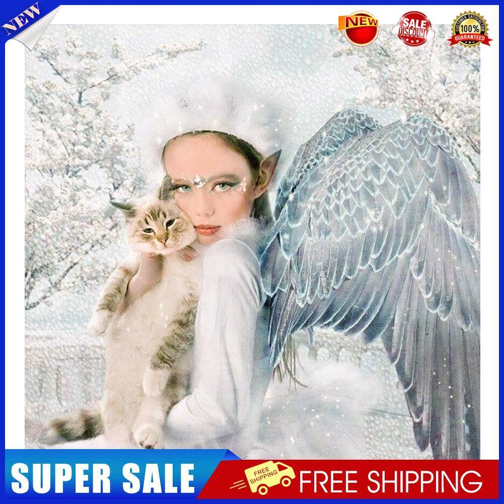 Girl Cat DIY Round Diamond Painting Embroidery Kits Needlework Cross Stitch