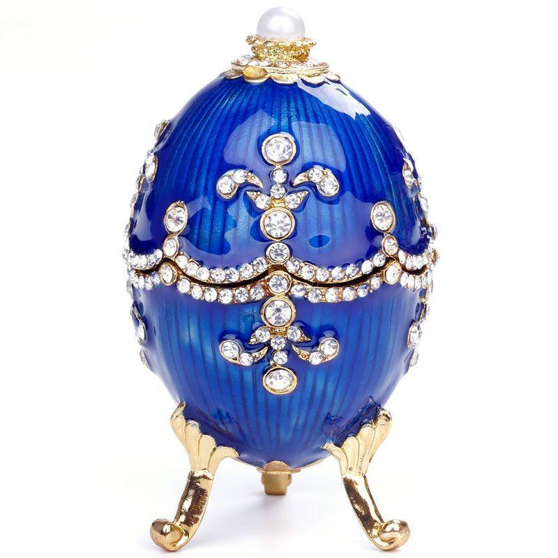 Jewelry Organizer Hand Painted Enameled Faberge Egg Jewelry Trinket Box Blue