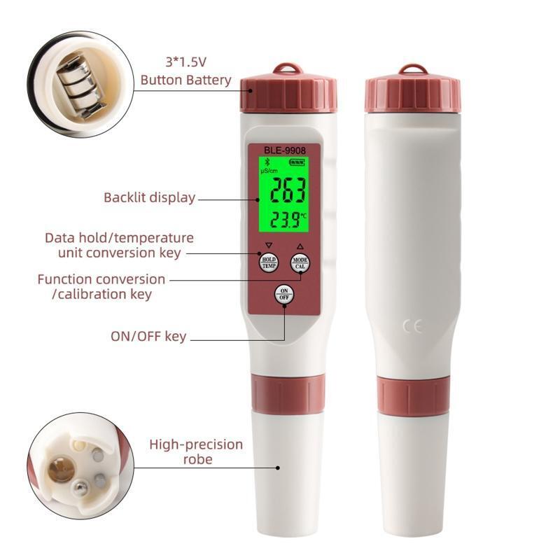 4 in 1 TDS/EC/PH/Temperature Tester Water Quality Monitor for Pools Hydroponics
