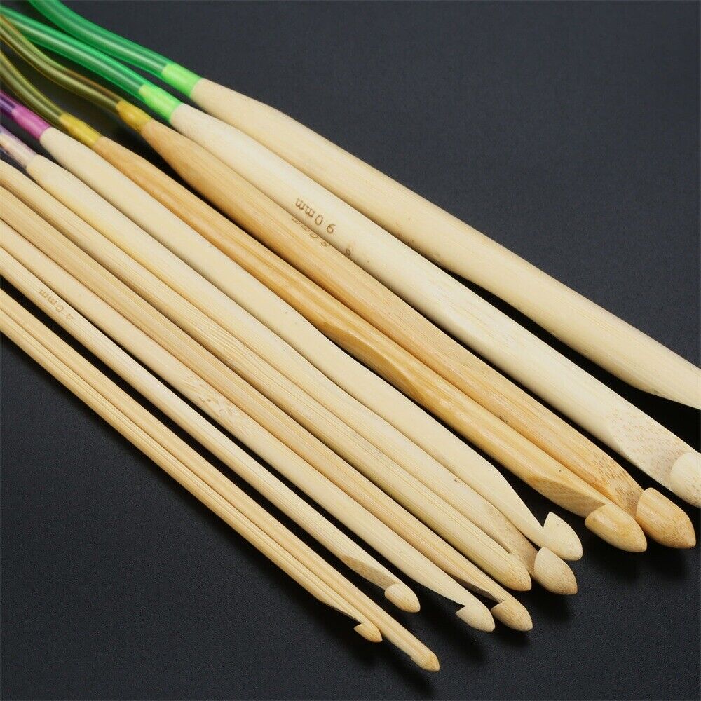12pcs Bamboo Multicolor Afghan Tunisia Crochet Hooks DIY Knitting Needles 3-10mm