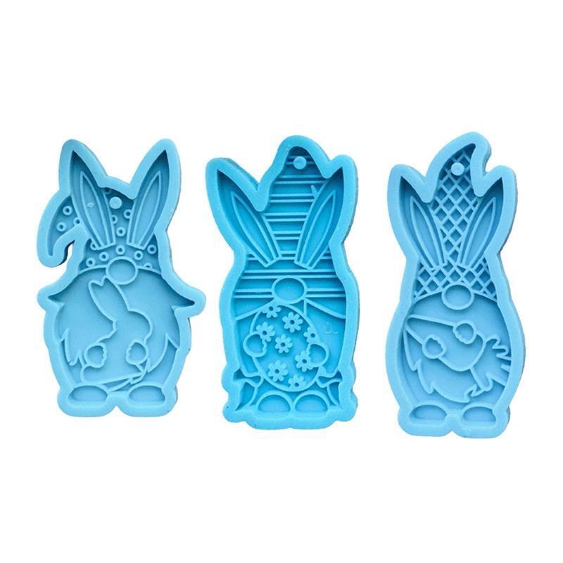 3 PCS Silicone Molds Rabbit Shapes Asymmetric Earring Shiny Gloss Keychains Mold