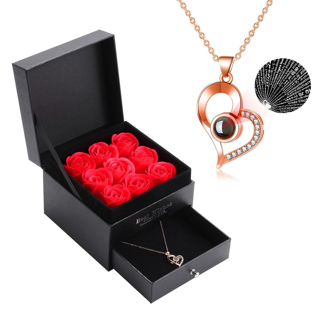 Gift Flower Gift Box Handmade with Projection Necklace Eternal Preserved Rose