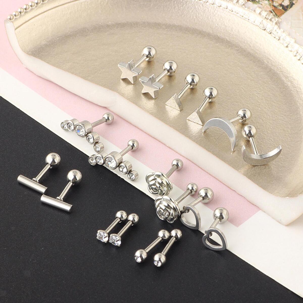 18x  Tragus Earrings Set Gifts Small Stainless Steel Tiny for Girls