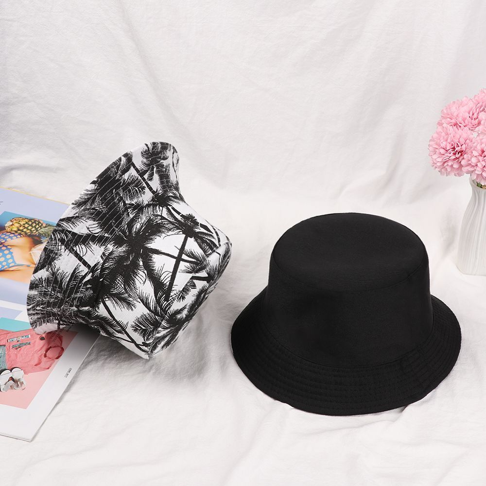 Canvas Double-Sided Bucket Hat Sun Hat Coconut Fisherman Cap Outdoor Sunscreen