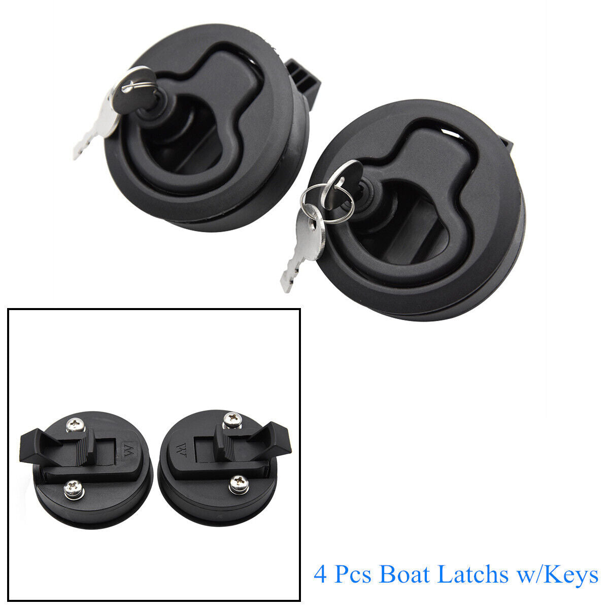 4 Pcs Boat RV Yacht Deck Hatches Door Lock w/Keys Pull Latches Lift Ring Handle