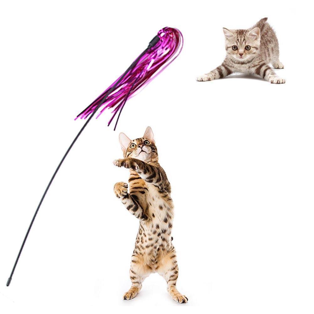 5pcs Funny Colorful Ring Paper Cat Stick Teaser Wand Playing Rod with Bell