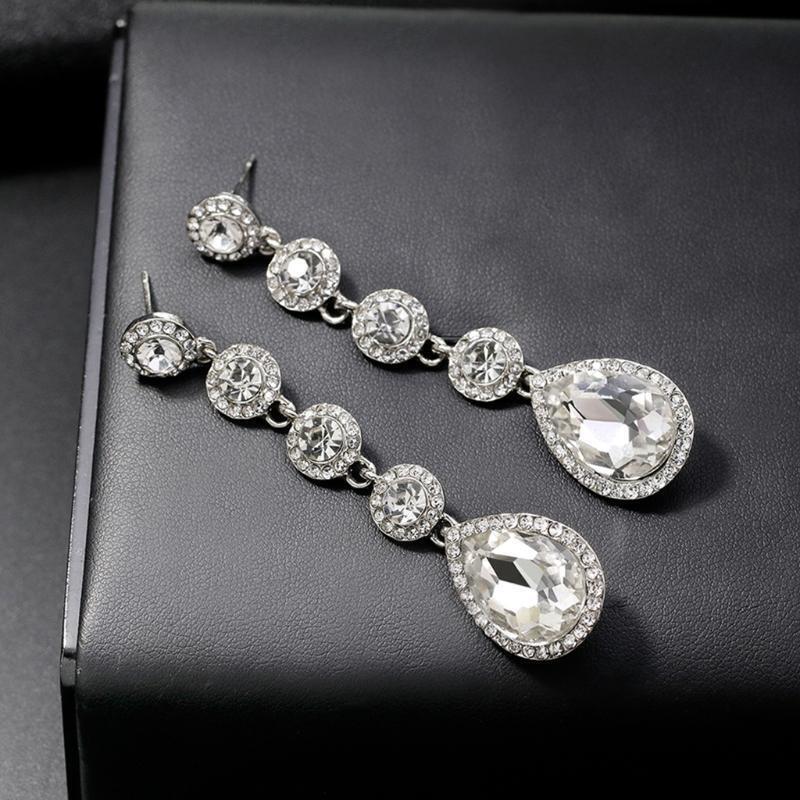 Korean Style Alloy Crystals Long Dangle Earring Bridal Earrings for Daily Dating