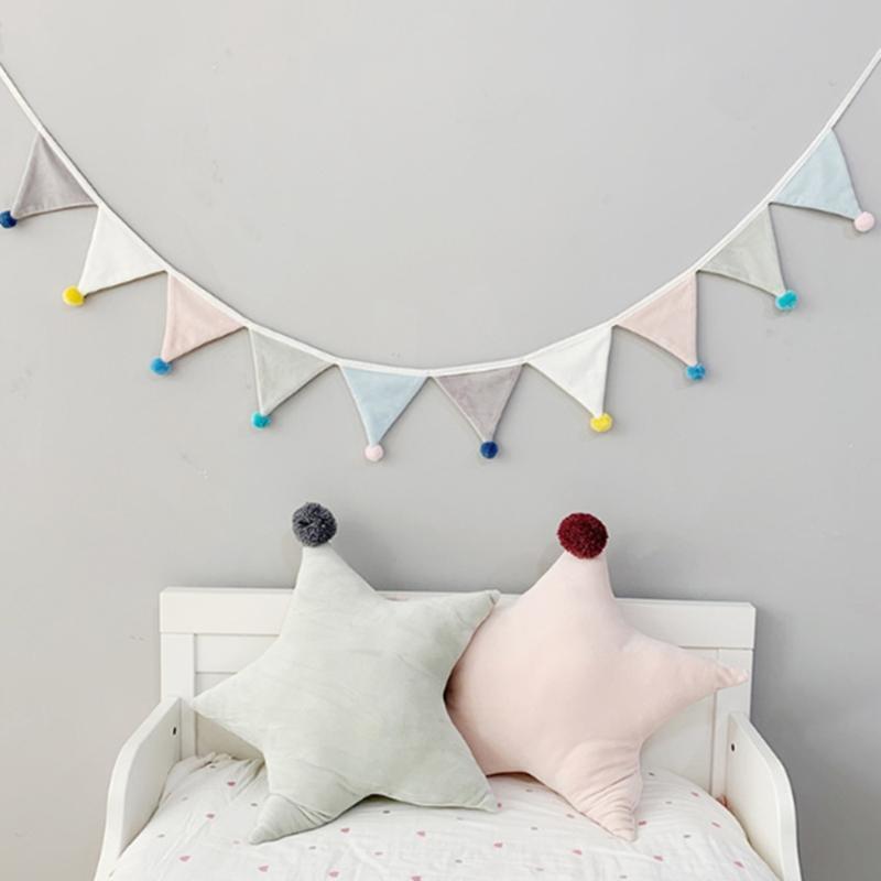 243cm Pennant Flannel Bunting Banner Hanging Flags String with Plush Balls Decor