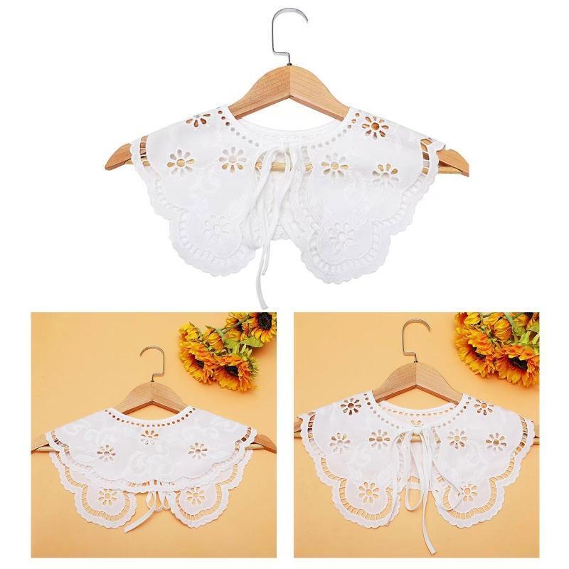 Women Lace-Up Detachable Collar Shawl Hollow Embroidery Sun Flower Lace Capelet