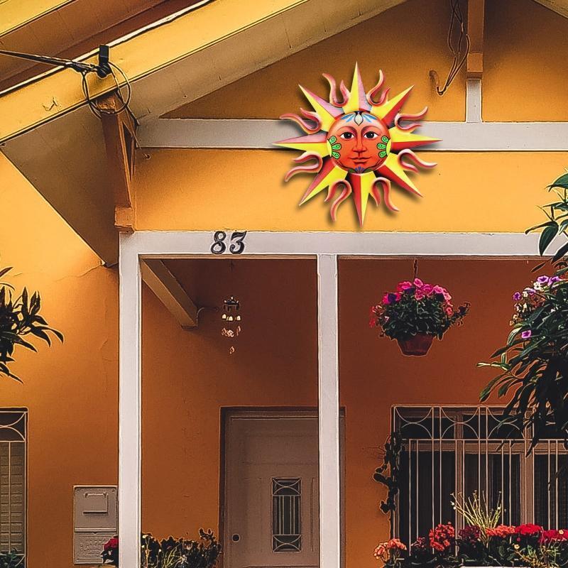 Metal Iron Sun Face Wall Decor Hanging for Indoor Outdoor Home Garden Ornaments
