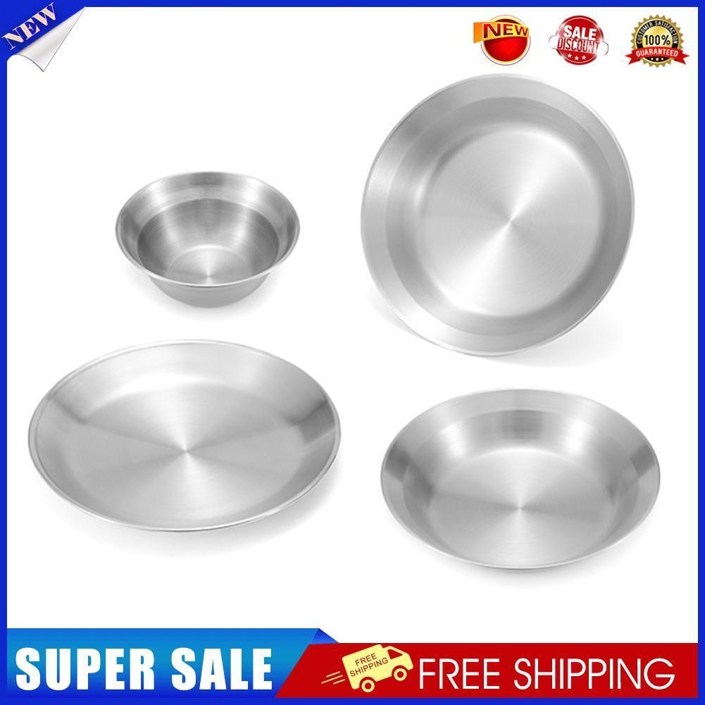 4pcs/Set Outdoor Stainless Steel Dinner Plate Barbecue Picnic Dish Bowl