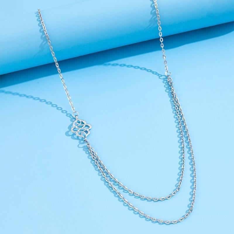 Fashion Double Layer Clavicle Chain Hollow Pendant Necklace Simple Jewelry Decor