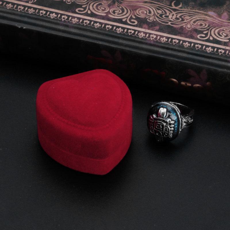 1Pc Velvet Heart Shape Jewelry Display Box Stud Rings Earring Storage Case Box