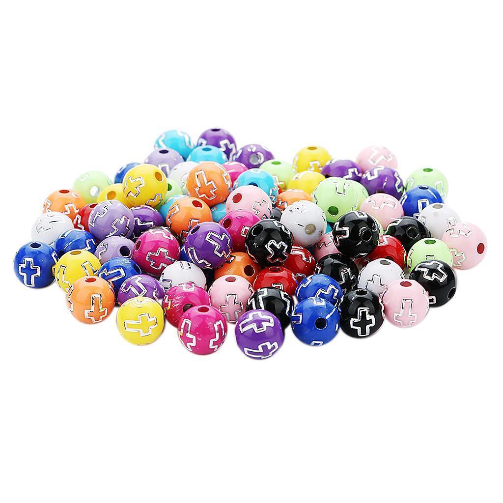 100 Pcs 8 mm Cross Pattern Acrylic Round Beads Loose Spacer Bead DIY Craft