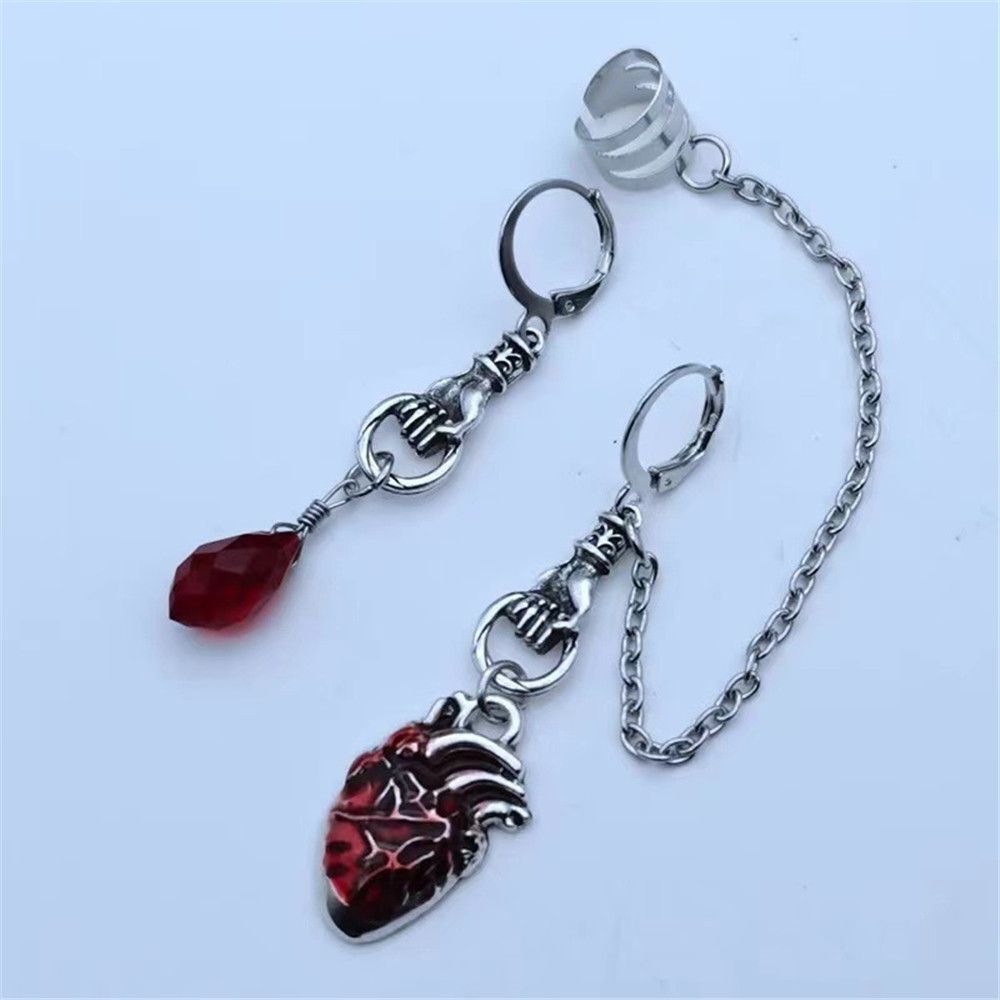 Witchy Asymmetrical Cuff Earrings The Beating Heart Jewelry Gift Chain Ear Clip