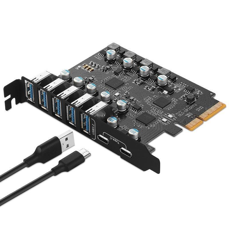 7 Ports USB3.2/3.1 PCIE Expansion Card for Desktop PC w/ 2 Type-C + 5 Type A