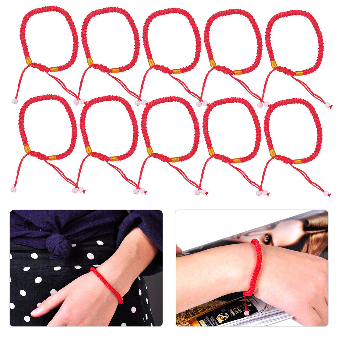 10x Handmade Lucky Red String Bracelet Beaded Braided Rope Hand Charm Li