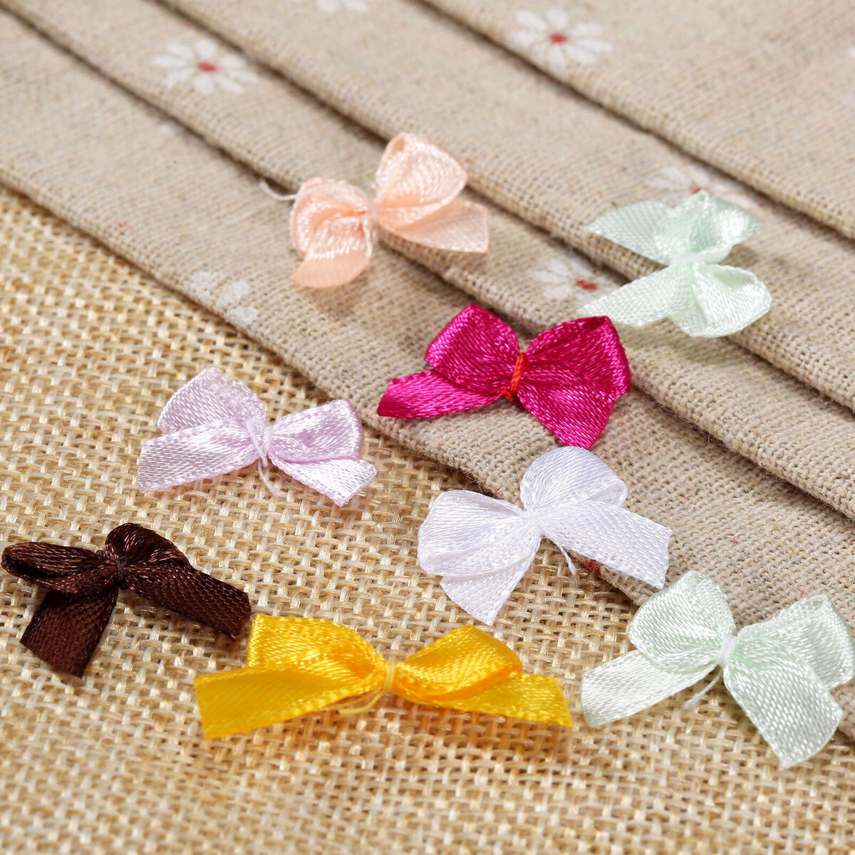 100Pcs Satin Ribbon Bows Mini Flowers 20*10mm Scrapbooking Wedding Decoration