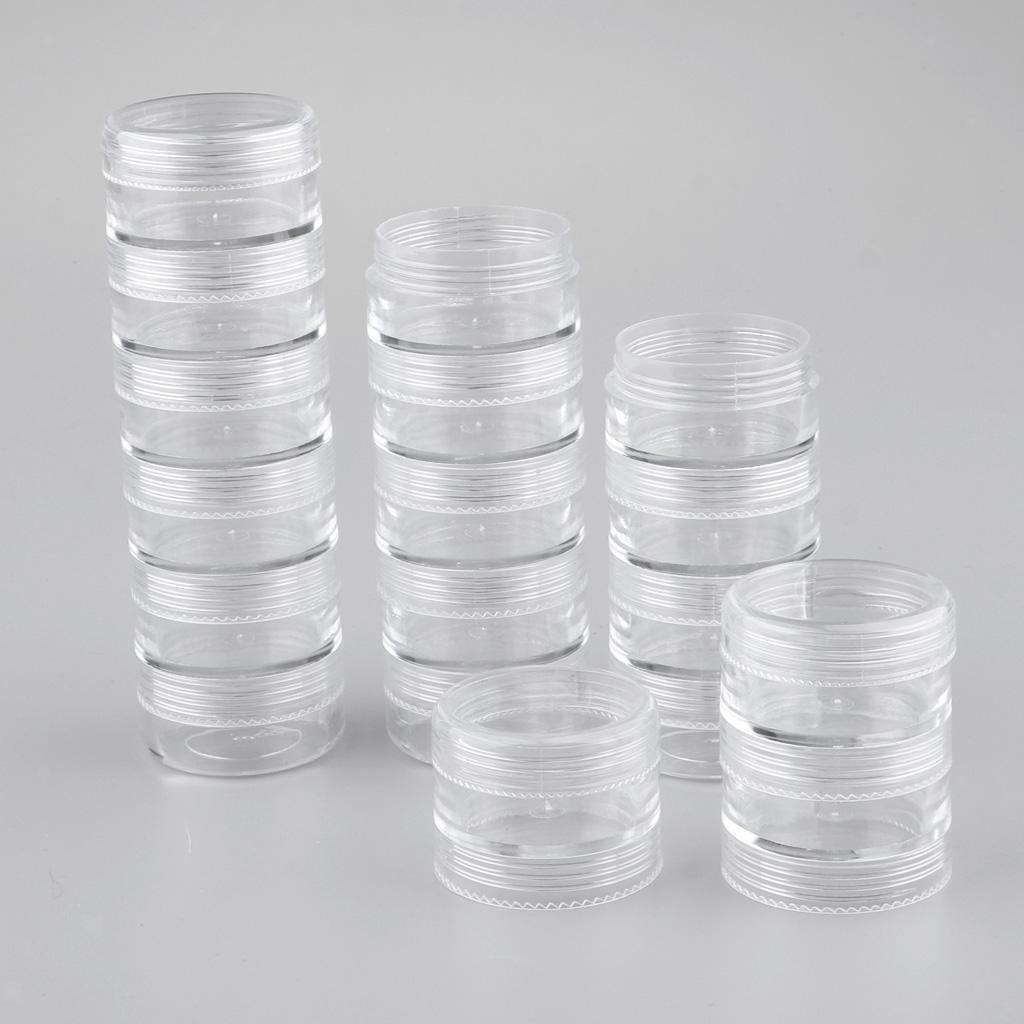 3x 6 Layers Round Stackable Clear Plastic Storage Container Jar Organizer Box w/