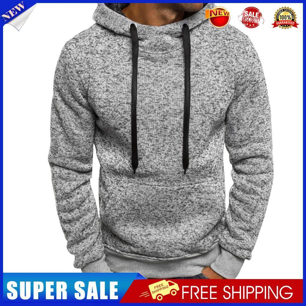 Men Boy Autumn Long-Sleeves Pure Color Hoodie Sweatershirt (Light Grey XL)