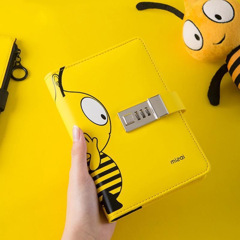 A6 PU Leather Journal Diary Planner Notebook with Password Lock Agenda Notepad