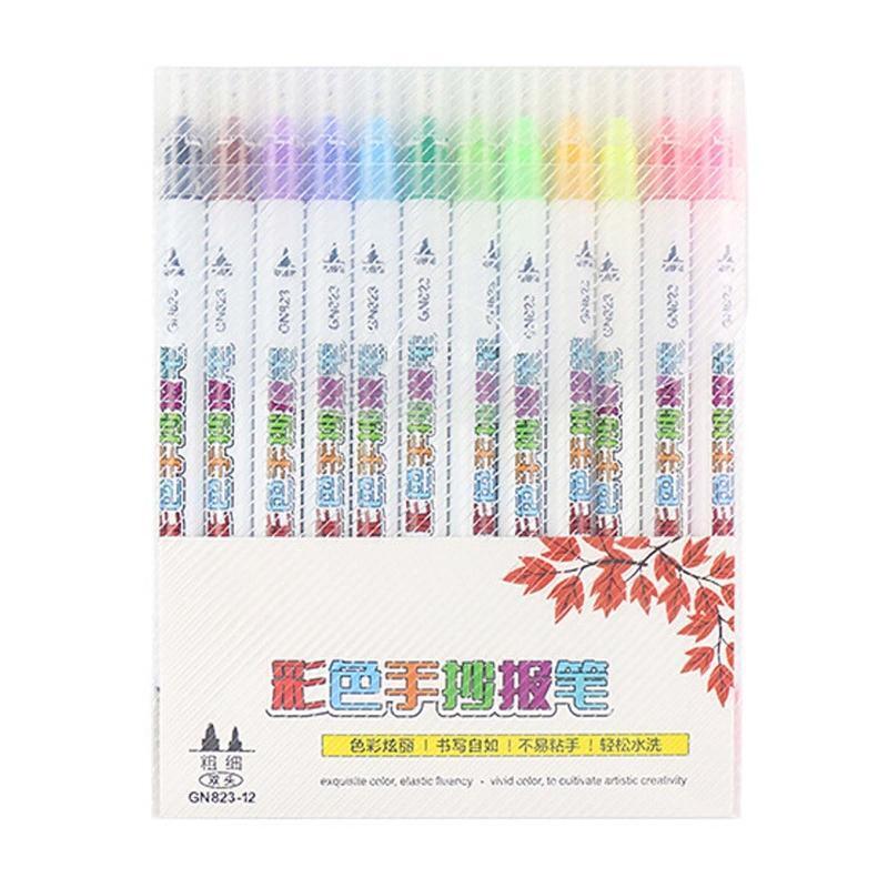 12 Color Dual-end Marker Pens Waterproof Durable Gift Stationery Set for Kids