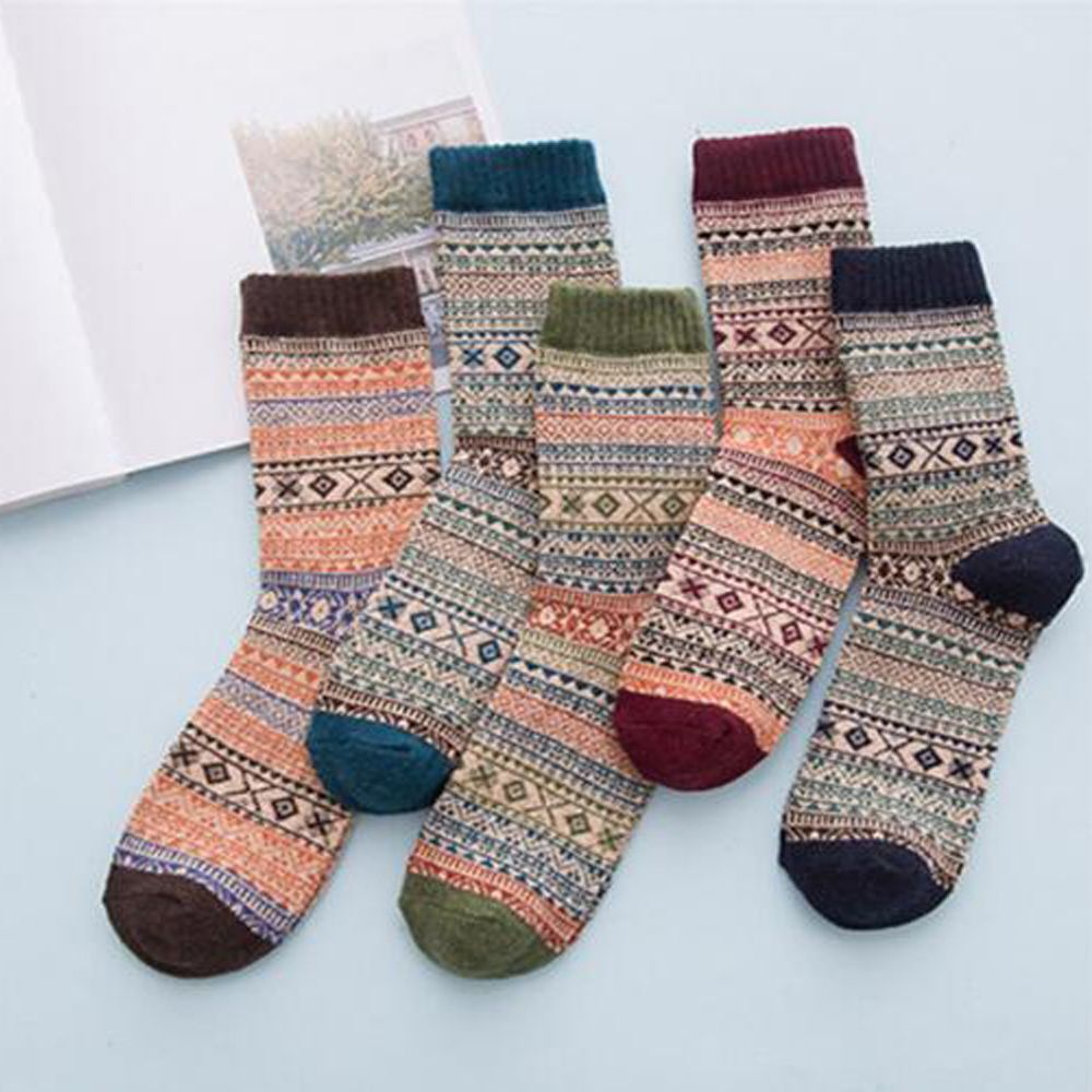 Men 5 Pairs Thick Rich Wool Sock Hike Chunky Sock Winter Autumn Thermal Socks