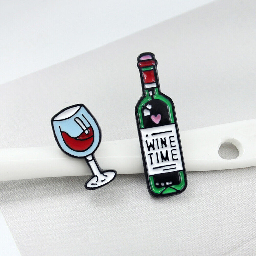 2x Red Wine Glass Bottle Lapel Badges Women Men Fashion Jewelry Brooch Pin