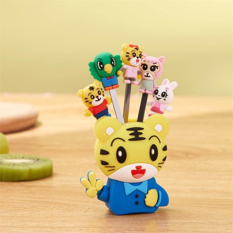 5 Pieces Fruit Forks Cartoon Environmentally Friendly Dessert Forks with Holder