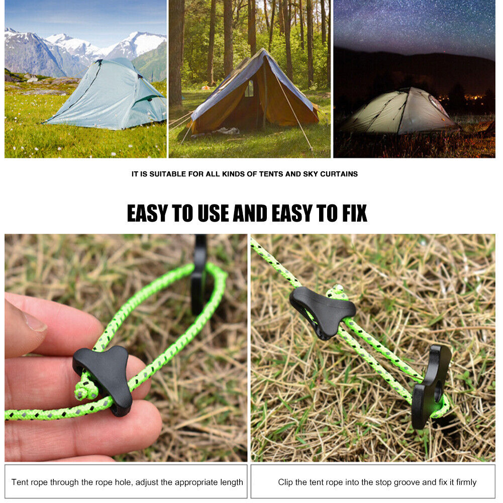 Camping Tent Fastener Rope Buckles Anti Slip Cord Adjuster Tools (10pcs)