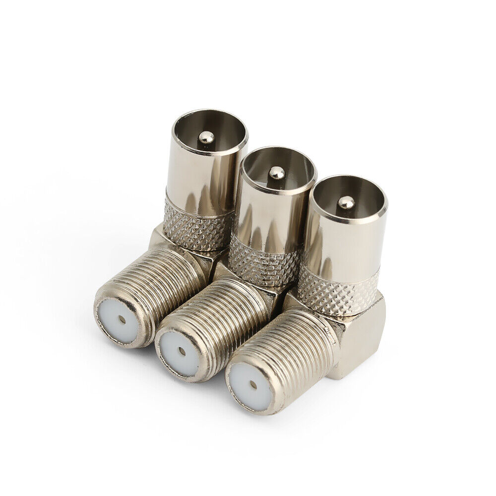 F Female To TV Male Aerial Male Adapter Satellite Coax Connectors Right Angled