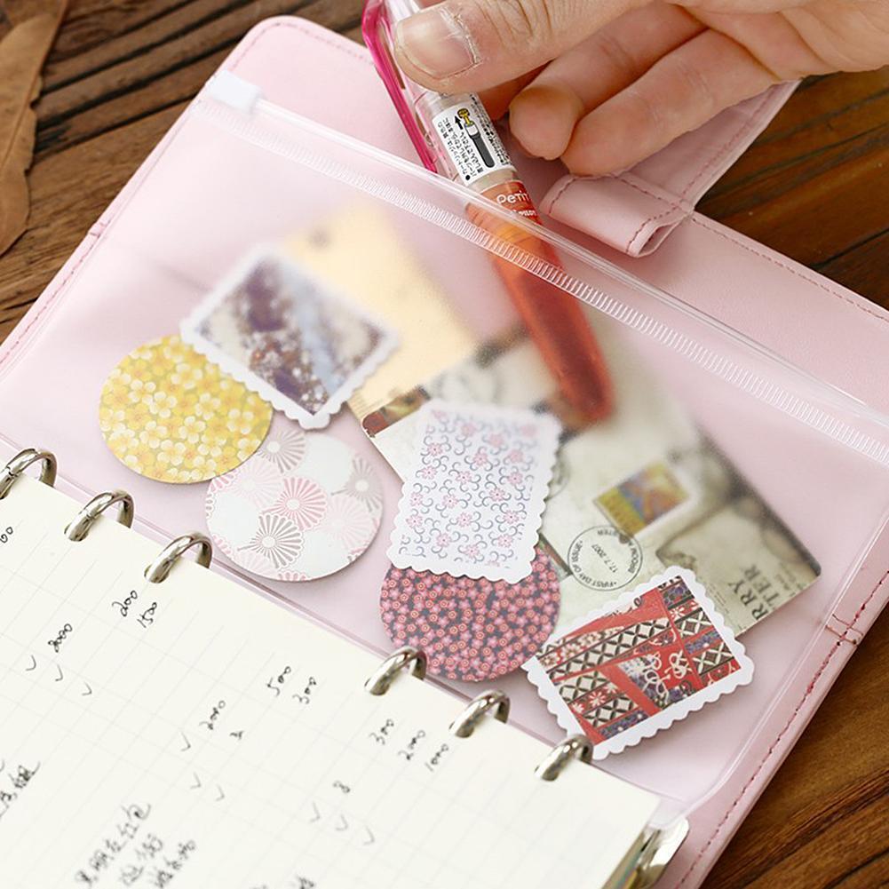 PVC A6 A7 Zipper Bag Card Bills Bags Loose Leaf Storage Holder Pockets (A5