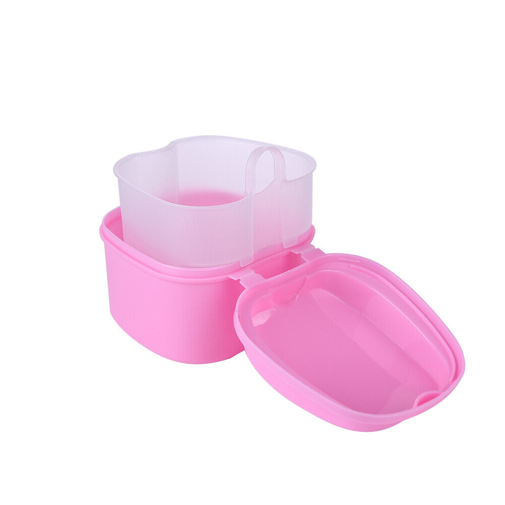 Dental False Teeth Storage Box with Hanging Net Container Organizer (Pink)