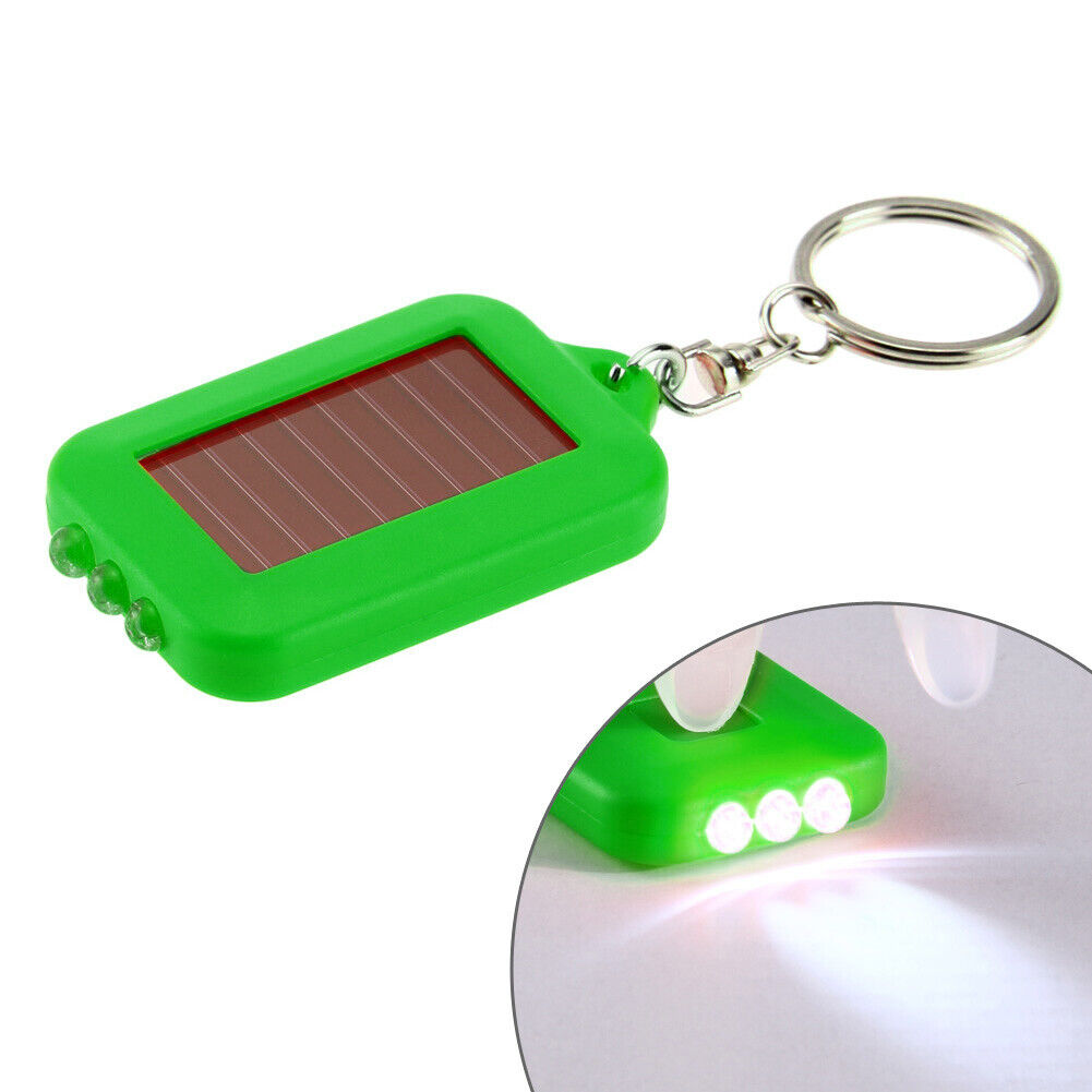 Mini Portable Solar 3 LED Light Keychain Camping Torch Flashlight (Green)